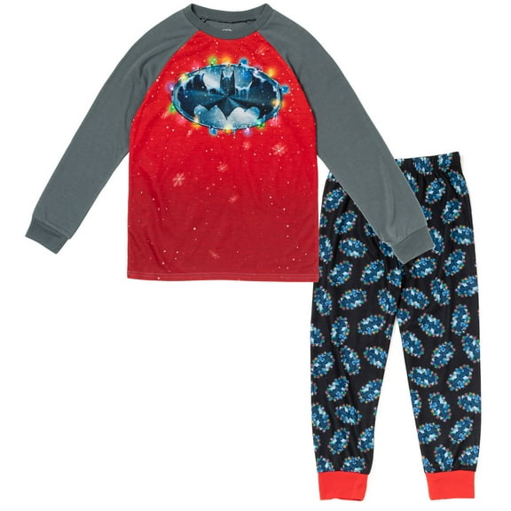 DC Comics Justice League Batman Christmas Little Boys Pajama Shirt and Pants Sleep Set Toddler to Big Kid