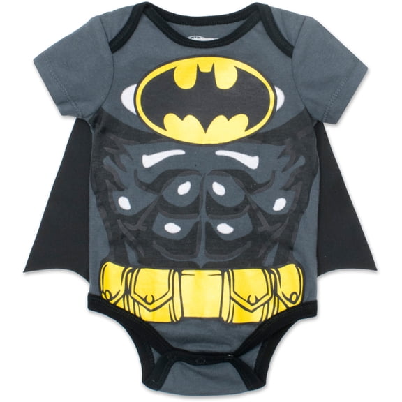 DC Comics Baby Boys' Cosplay One Piece Bodysuit with Cape Batman Grey Black