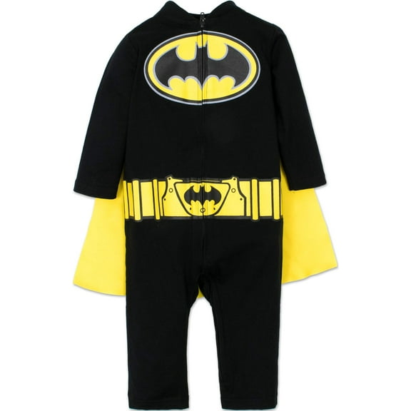 DC Comics Justice League Batman Infant Baby Boys Zip Up Cosplay Costume Coverall and Cape Infant to Little Kid