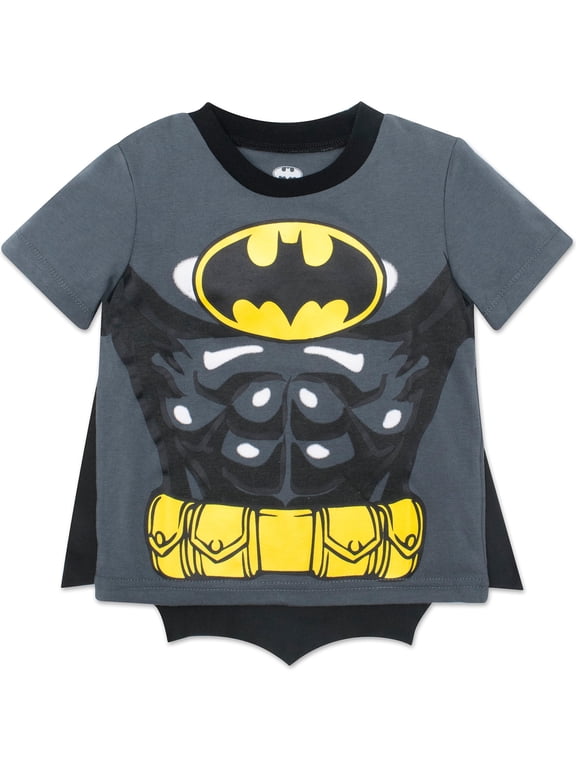 DC Comics Justice League Little Kids' Boy or Girl Cosplay T-Shirt with Cape Batman Grey
