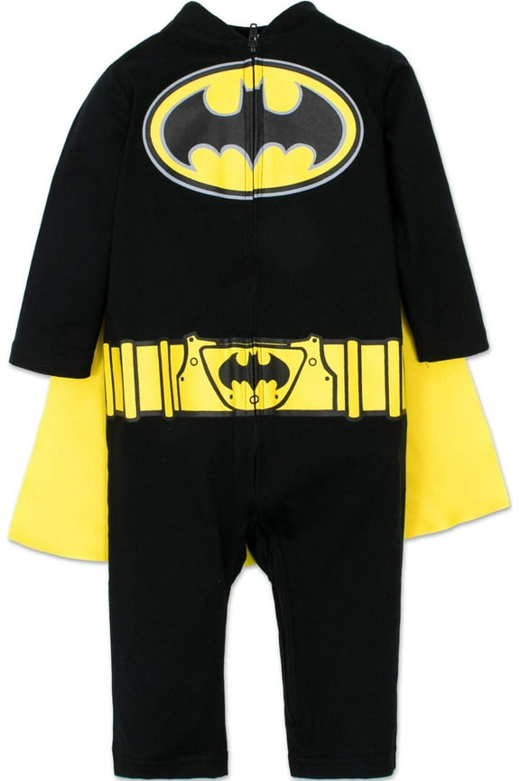 Justice League Batman Little Boys Zip Up Cosplay Costume Coverall and Cape Infant to Little Kid