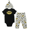 thumbnail image 1 of DC Comics Justice League Batman Newborn Baby Boys Bodysuit Pants and Hat 3 Piece Outfit Set Newborn to Infant, 1 of 5
