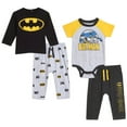 thumbnail image 1 of DC Comics Justice League Batman Newborn Baby Boys Bodysuit Pullover T-Shirt and Pants 4 Piece Layette Set Newborn to Infant, 1 of 5