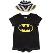 DC Comics Justice League Batman Newborn Baby Boys Romper and Bucket Sun Hat Newborn to Infant