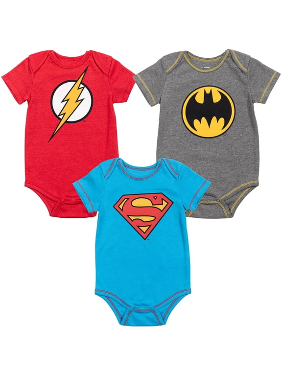 DC Comics Justice League Batman Superman The Flash 3 Pack Bodysuits Newborn to Infant