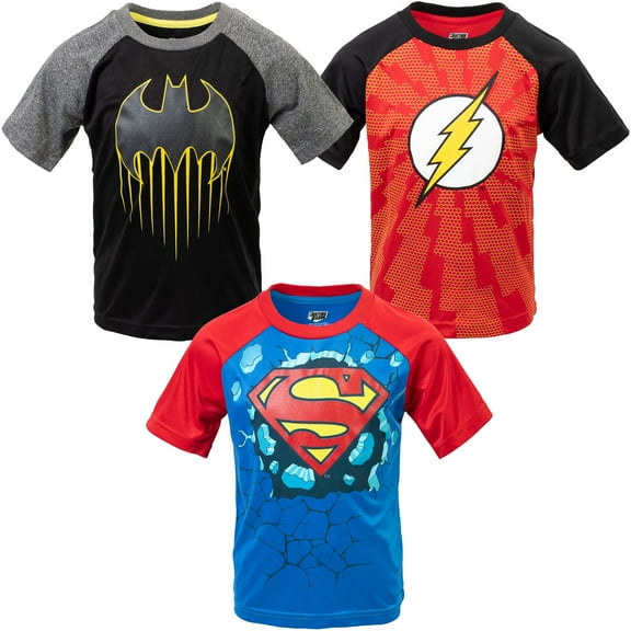DC Comics Justice League Batman Superman The Flash Big Boys 3 Pack Athletic T-Shirts Toddler to Big Kid