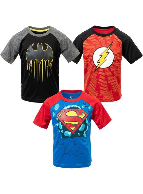 DC Comics Justice League Batman Superman The Flash Big Boys 3 Pack Athletic T-Shirts Toddler to Big Kid