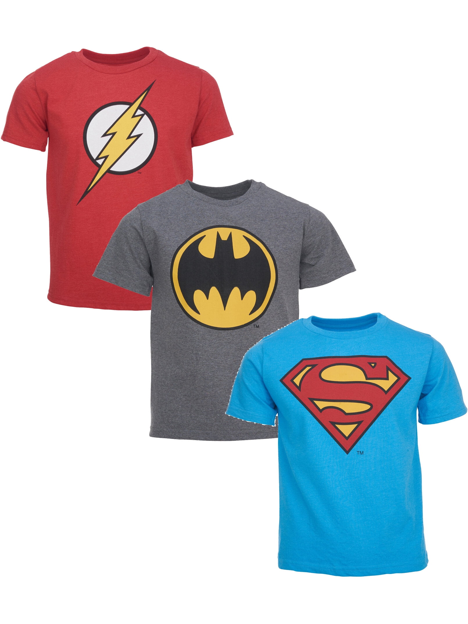 DC Comics Justice League Batman Superman The Flash Big Boys 3 Pack T-Shirts Toddler to Big Kid -