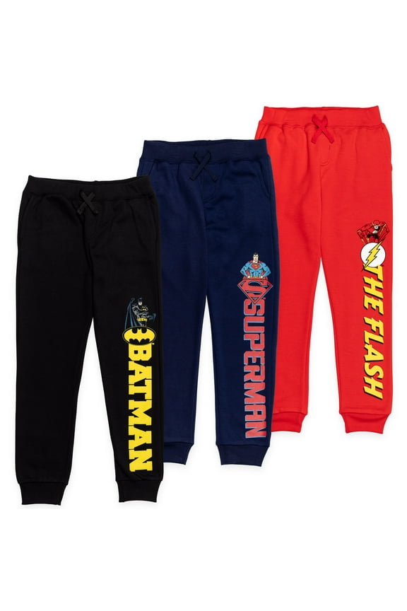 Justice League Batman Superman The Flash Big Boys Fleece 3 Pack Pants Toddler to Big Kid