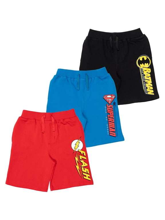 Justice League Batman Superman The Flash Big Boys French Terry 3 Pack Shorts Toddler to Big Kid