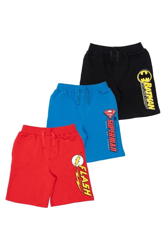 Justice League Batman Superman The Flash Big Boys French Terry 3 Pack Shorts Toddler to Big Kid