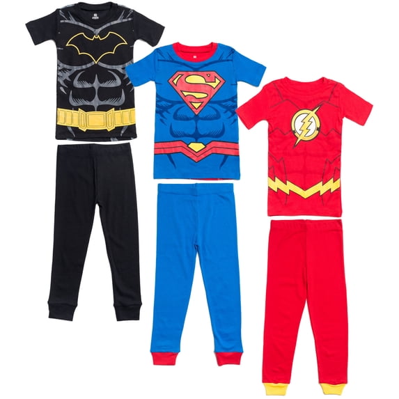 DC Comics Justice League Batman Superman The Flash Little Boys Pajama Shirts and Pants Black / Blue / Red 6