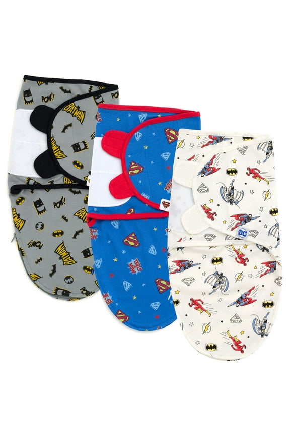 Justice League Batman Superman The Flash Newborn Baby Boys 3 Pack Swaddle Sacks Newborn