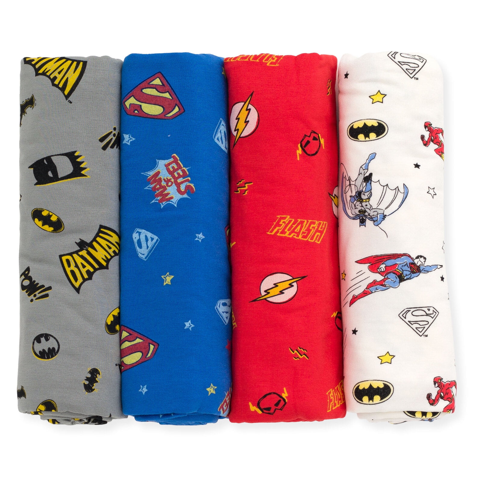 DC Comics Justice League Batman Superman The Flash Newborn Baby Boys 4 Pack Receiving Blanket Logo OS