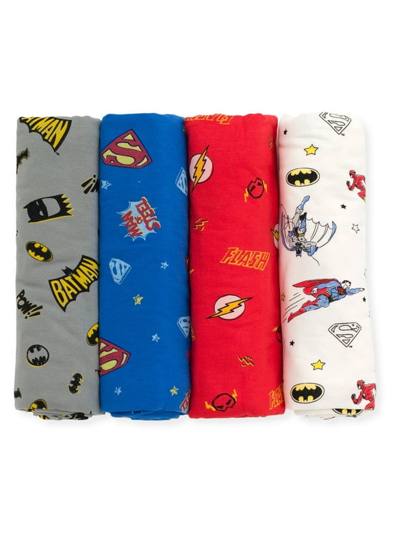 DC Comics Justice League Batman Superman The Flash Newborn Baby Boys 4 Pack Receiving Blanket Logo OS