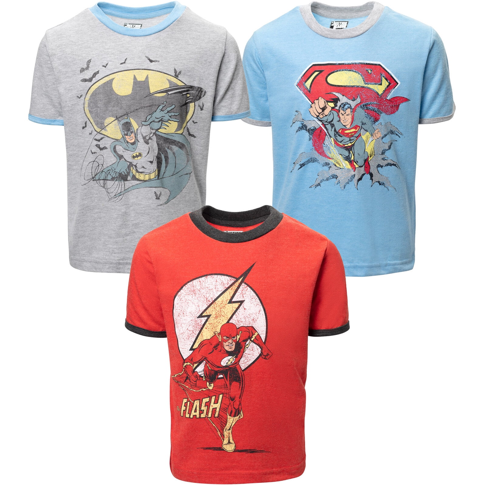 3 Flash Graphic Pack Justice Batman DC The Toddler Superman T-Shirts Boys League Comics 3T