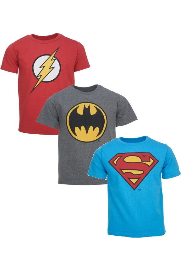 Justice League Batman Superman The Flash Toddler Boys 3 Pack T-Shirts Toddler to Big Kid