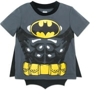 DC Comics Toddler Boy or Girl Short Sleeve Cosplay T-Shirt with Detachable Cape Grey Batman