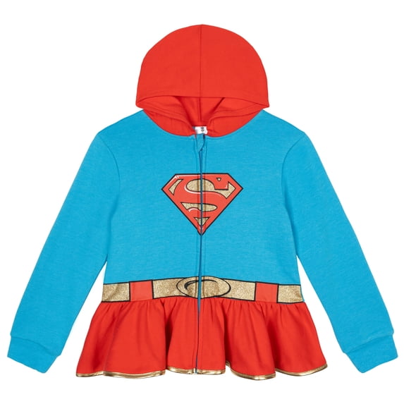 DC Comics Justice League Big Girls' Cosplay Zip-Up Hoodie Supergirl Blue Red