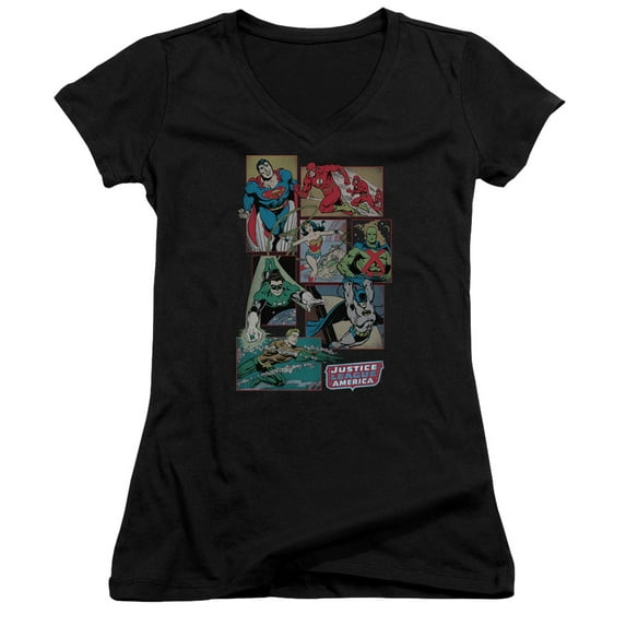 DC Comics Justice League Boxes Junior Women's V-Neck T-Shirt Black