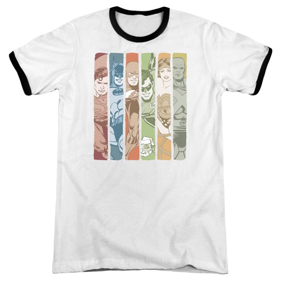 DC Comics Justice League Columns Adult Ringer T-Shirt White/Black