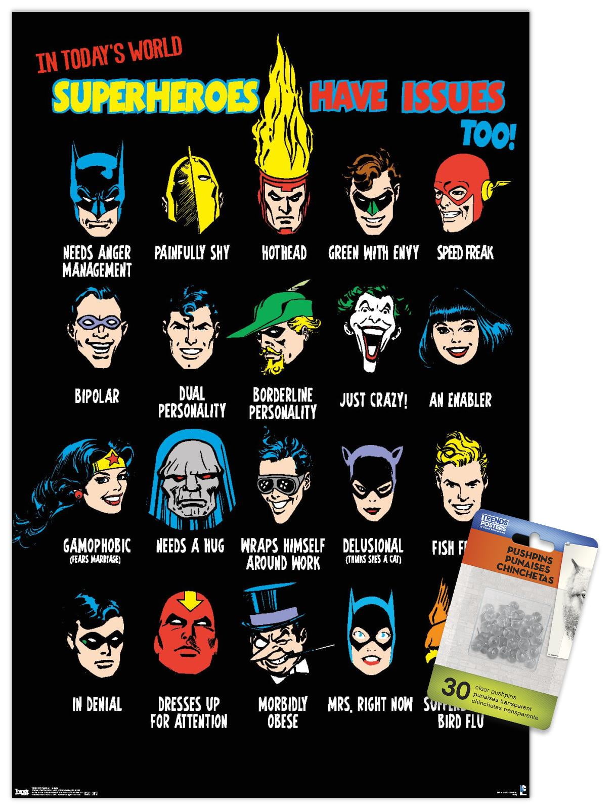 DC Comics - Justice League - Issues Wall Poster with Push Pins, 14.725" x 22.375"