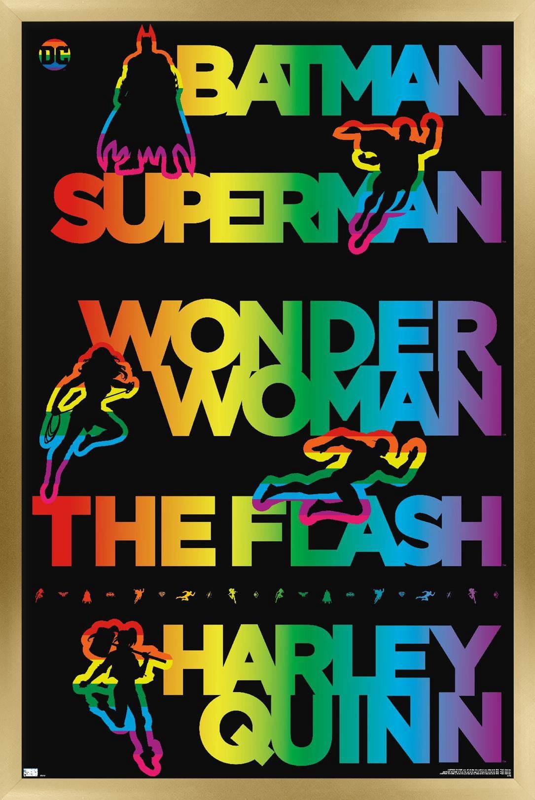 DC Comics Justice League - Rainbow Silhouette Wall Poster, 14.725" x 22.375" Framed