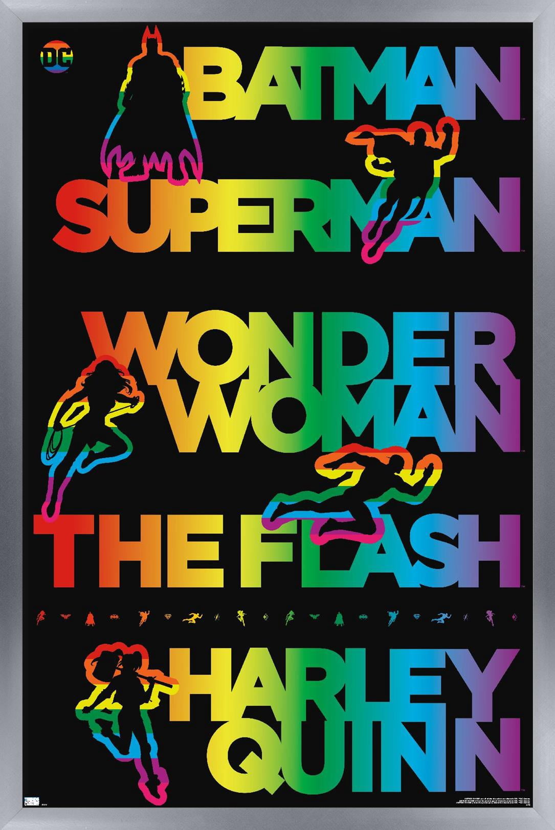 DC Comics Justice League - Rainbow Silhouette Wall Poster, 22.375" x 34" Framed