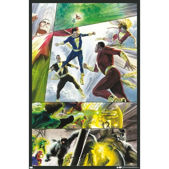 DC Comics Justice League - Shazam Family and Black Adam Wall Poster, 14.725" x 22.375"