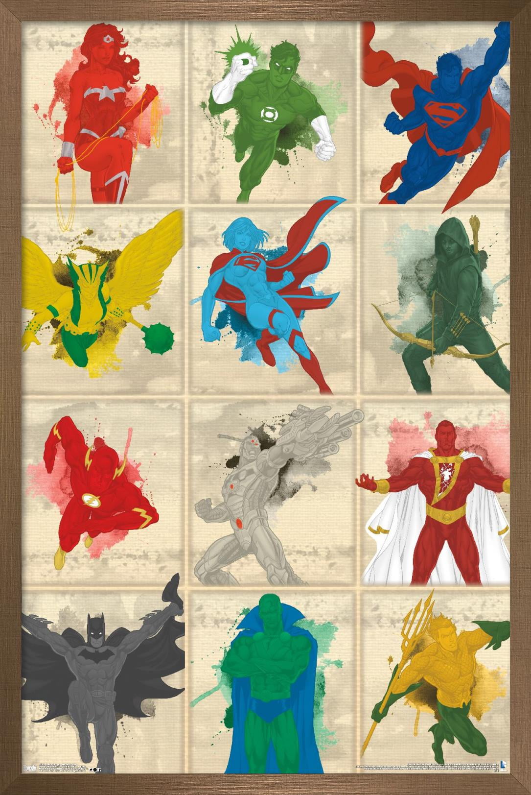 DC Comics - Justice League - Simplistic Grid Wall Poster, 14.725" x 22.375", Framed