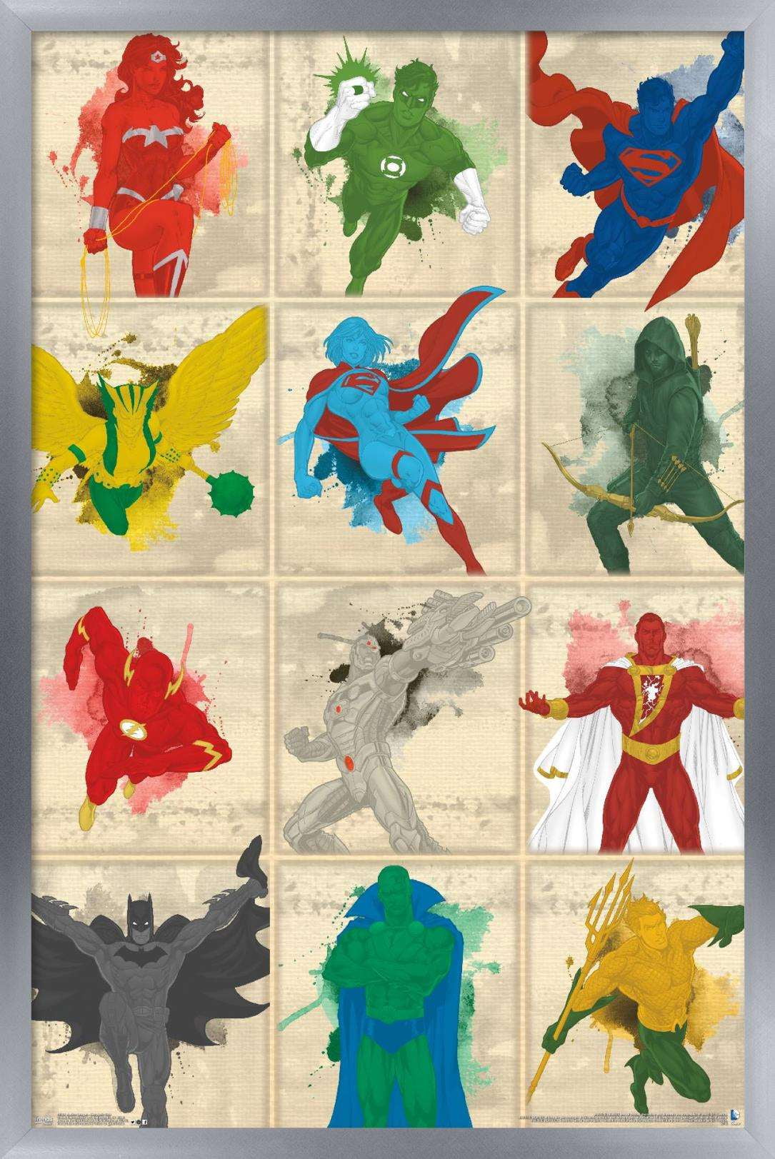 DC Comics - Justice League - Simplistic Grid Wall Poster, 14.725" x 22.375", Framed