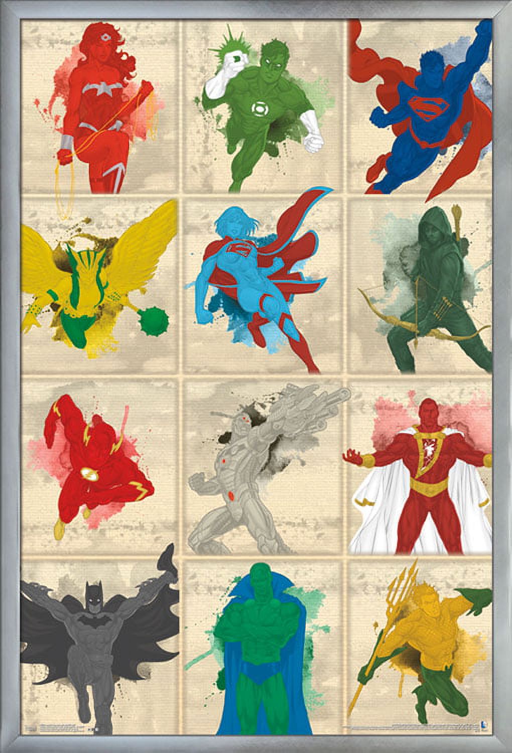 DC Comics - Justice League - Simplistic Grid Wall Poster, 22.375" x 34", Framed