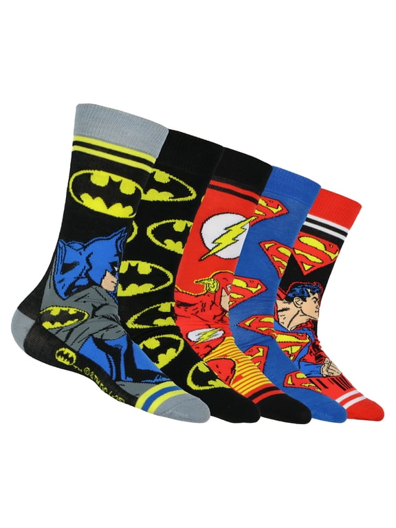 DC Comics Justice League Socks Batman Superman The Flash 5-Pair Mid-Rise Crew Sock Set