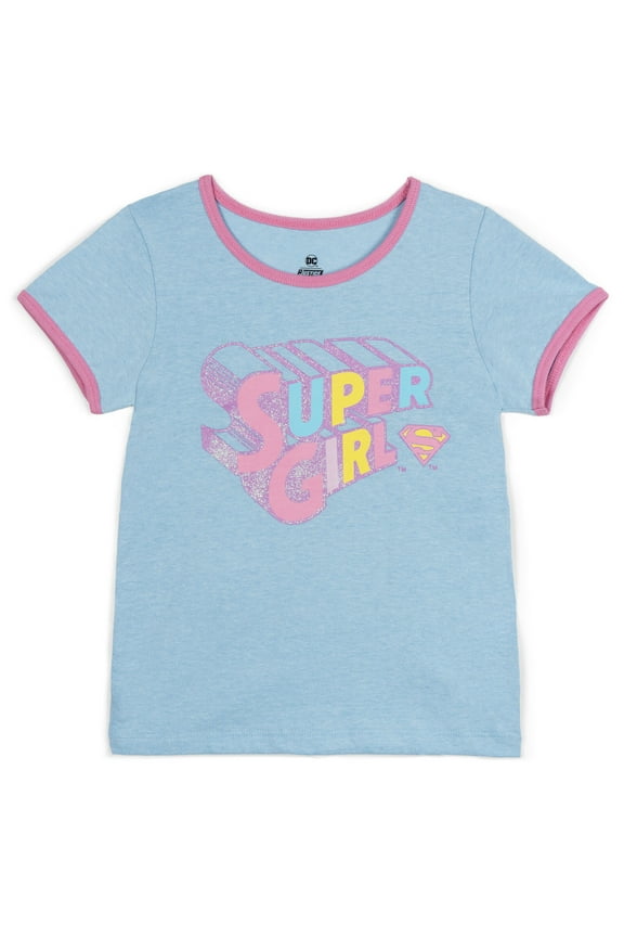 Justice League Super Girl Ringer T-Shirt Logo Toddler to Big Kid