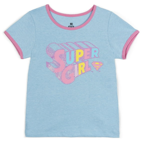 DC Comics Justice League Super Girl Ringer T-Shirt Logo Toddler to Big Kid