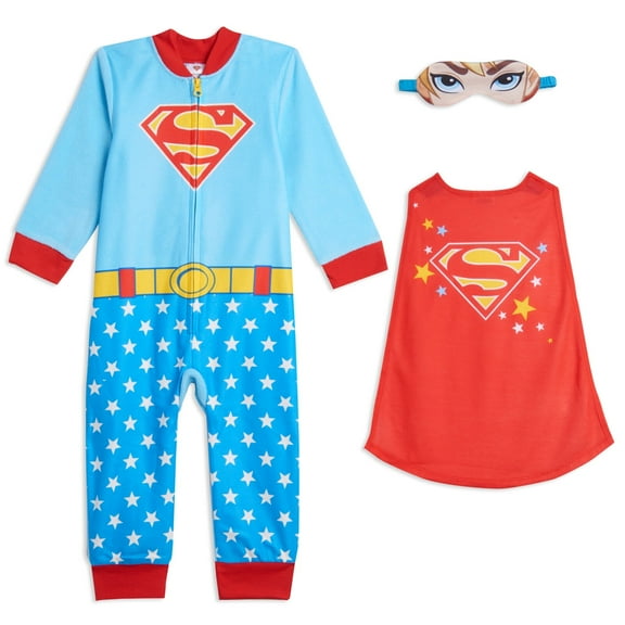 DC Comics Justice League Supergirl Little Girls Zip Up Pajama Coverall Toddler to Little Kid