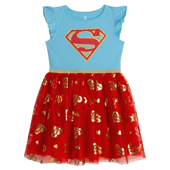 DC Comics Justice League Supergirl Tutu Pleated Tulle Dress Logo Toddler to Big Kid