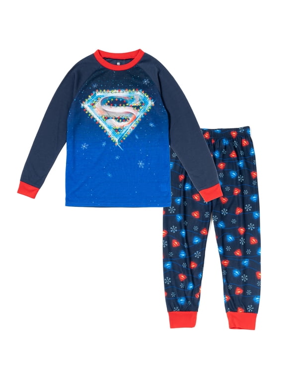 Justice League Toddler Boys' Holiday 2-Piece Pajama Set Superman Navy Red