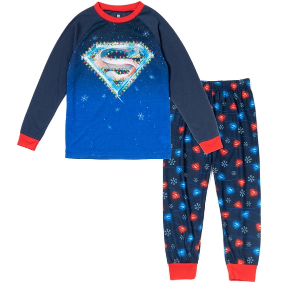 DC Comics Justice League Toddler Boys' Holiday 2-Piece Pajama Set Superman Navy Red