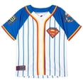 thumbnail image 1 of DC Comics Justice League Superman Mesh Baseball Jersey Athletic V-neck Raglan Button Down Shirt Toddler to Big Kid, 1 of 5