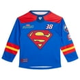 thumbnail image 1 of DC Comics Justice League Superman Mesh Hockey Jersey Long Sleeve T-Shirt Toddler to Big Kid, 1 of 5