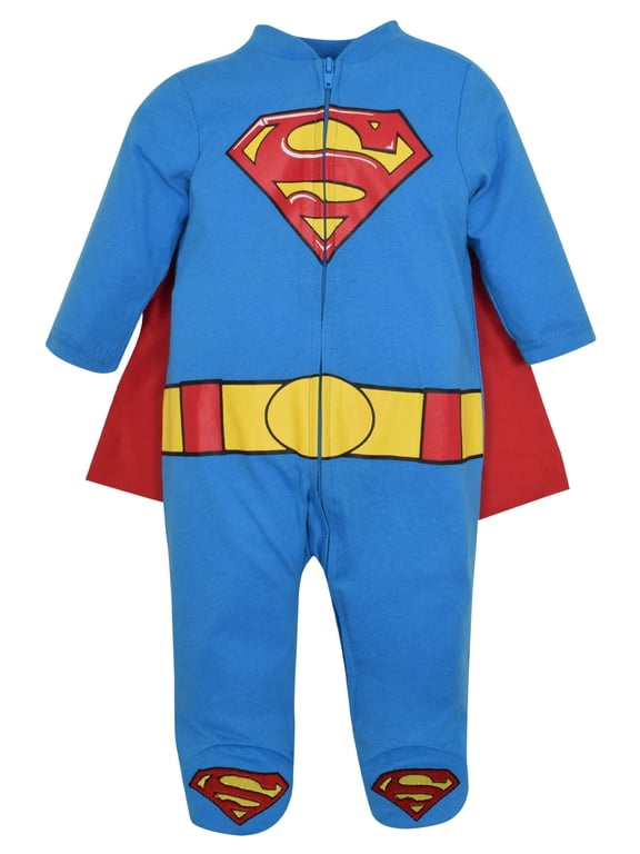 DC Comics Justice League Baby Boy or Girl Cosplay Coverall and Cape Set Superman Blue