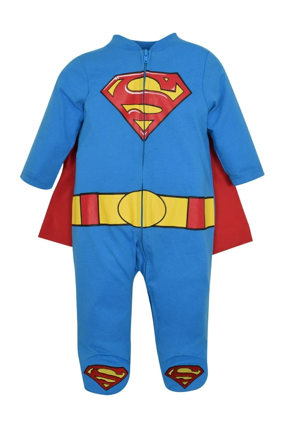 DC Comics Justice League Superman Newborn Baby Boys Zip Up Costume Coverall and Cape Newborn