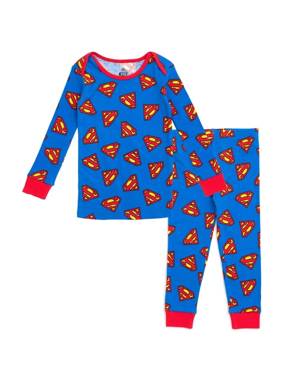 Justice League Superman Pajama Shirt and Pants Sleep Set Logo Infant to Toddler