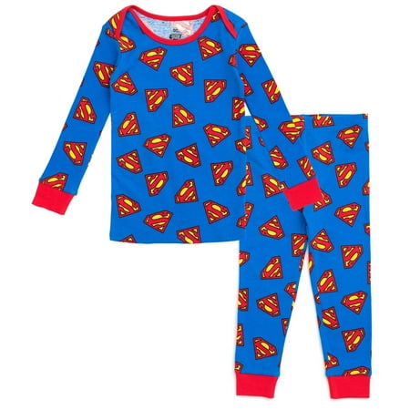 DC Comics Justice League Superman Pajama Shirt and Pants Sleep Set Logo Infant to Toddler
