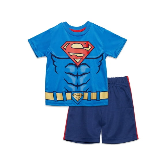 DC Comics Justice League Superman Toddler Boys T-Shirt and Mesh Shorts Outfit Set Toddler to Big Kid