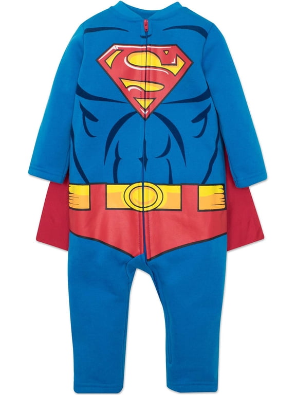 DC Comics Justice League Superman Zip Up Costume Coverall and Cape Newborn to Little Kid