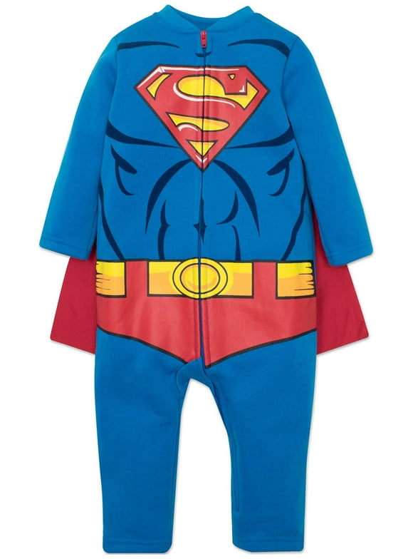DC Comics Justice League Superman Zip Up Costume Coverall and Cape Newborn to Little Kid