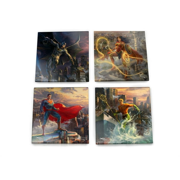DC Comics (Justice League - Thomas Kinkade Studios) StarFire Prints Glass Coaster Set of Four
