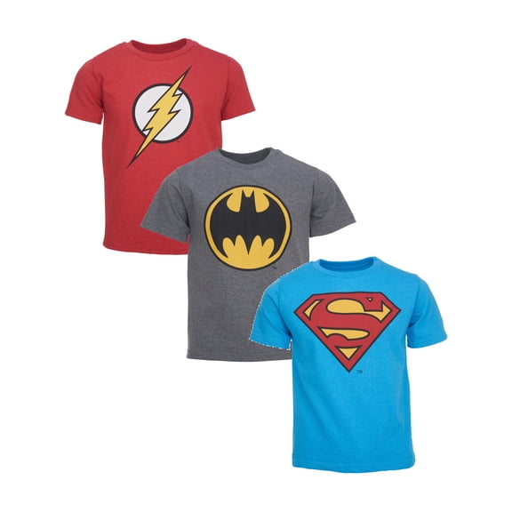 DC Comics Justice League Toddler Boys' 3-Pack Short Sleeve Graphic T-Shirts Red Grey Blue